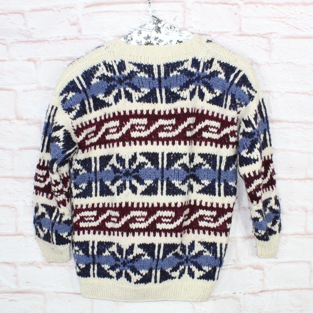 Luis Multicolor 100% Wool Snowfalkes Button Front Knit Sweater Size XL - Picture 5 of 8